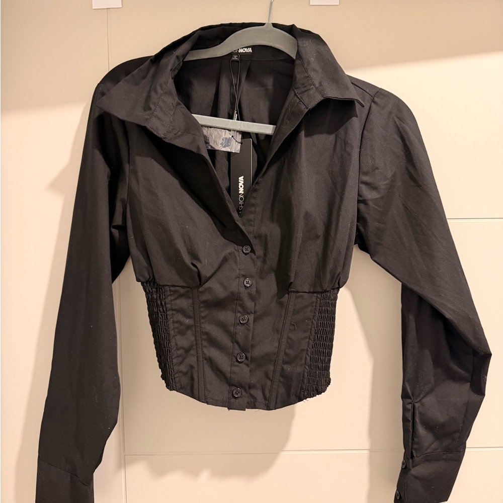 Fashion Nova Black corset Button-Down Shirt